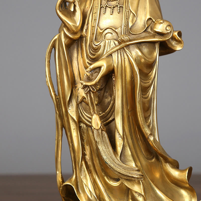 Large Golden Avalokitesvara Buddha Statue 14x44.5cm Copper Brass