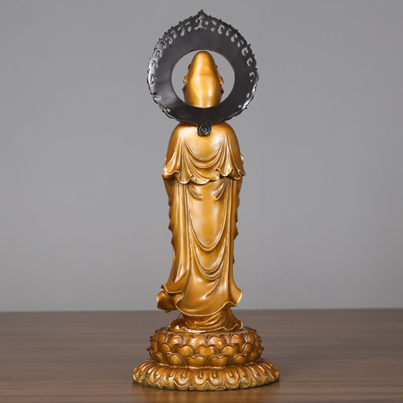Kwan Yin Brass Copper Statue 19x45cm Lotus Aura Success