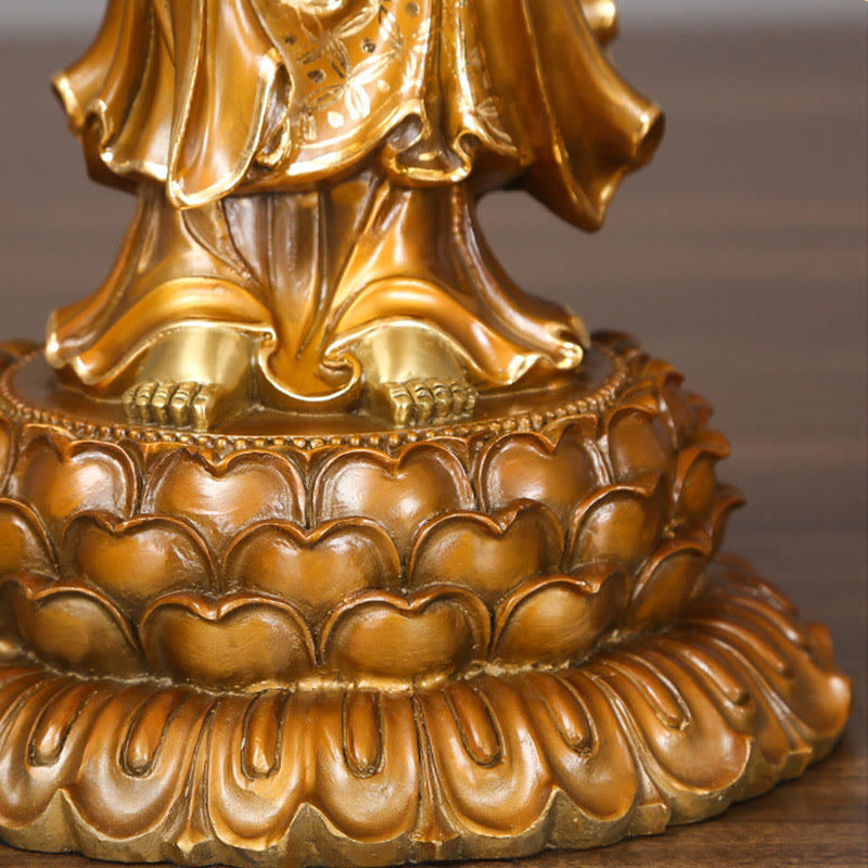 Kwan Yin Brass Copper Statue 19x45cm Lotus Aura Success