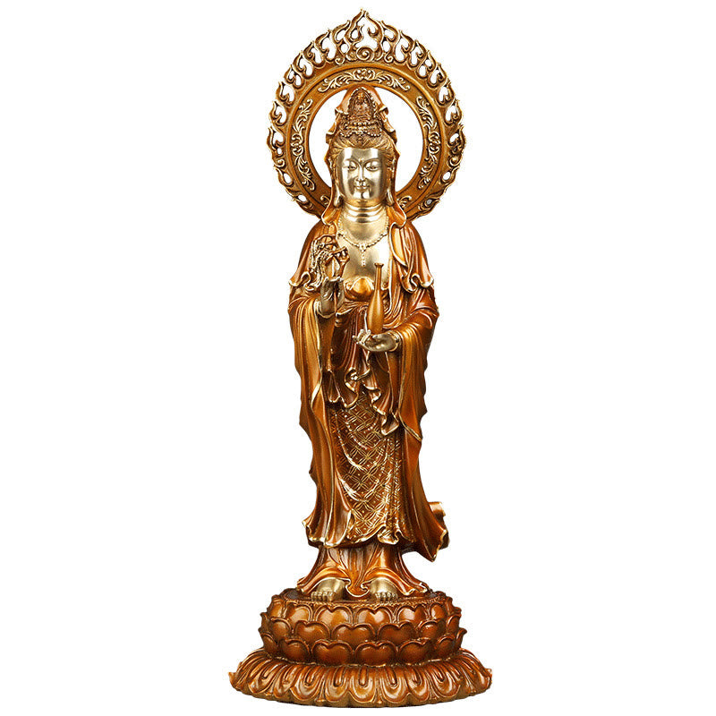 Kwan Yin Brass Copper Statue 19x45cm Lotus Aura Success
