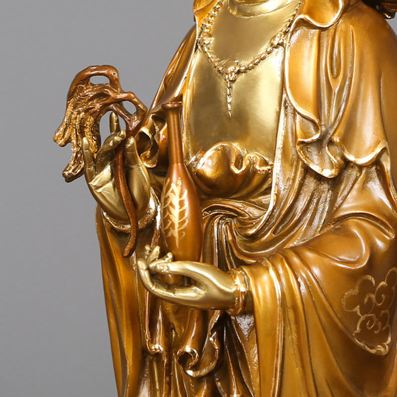 Kwan Yin Brass Copper Statue 19x45cm Lotus Aura Success