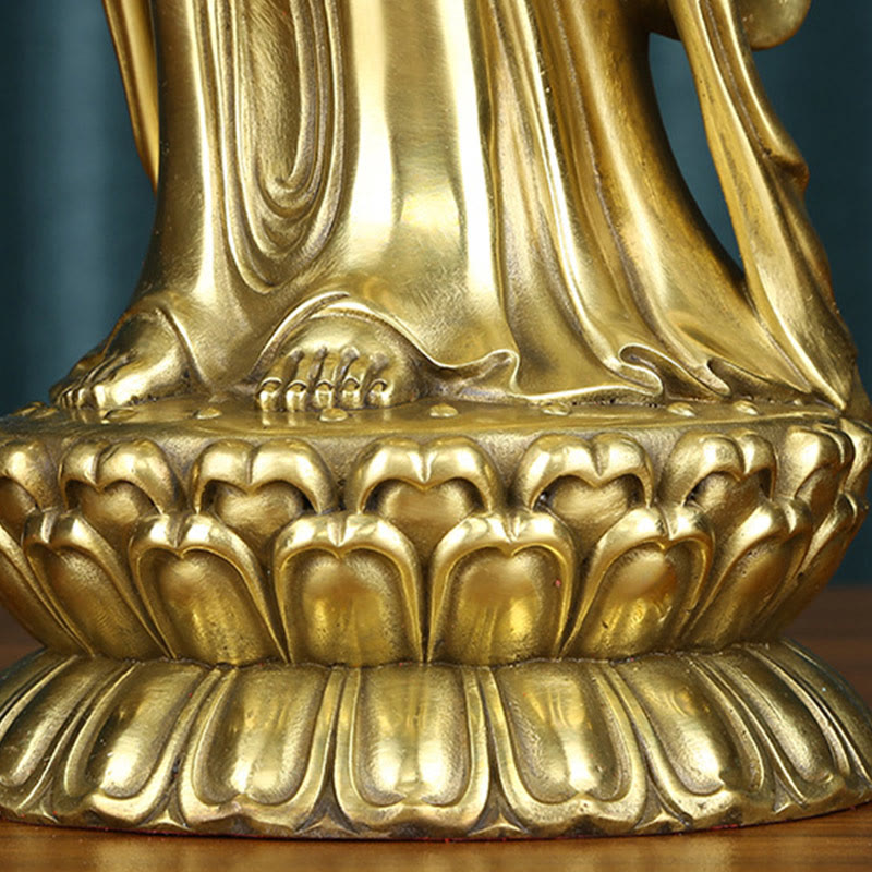 Kwan Yin Statue Holding Dharma Wheel | Brass Copper Sculpture