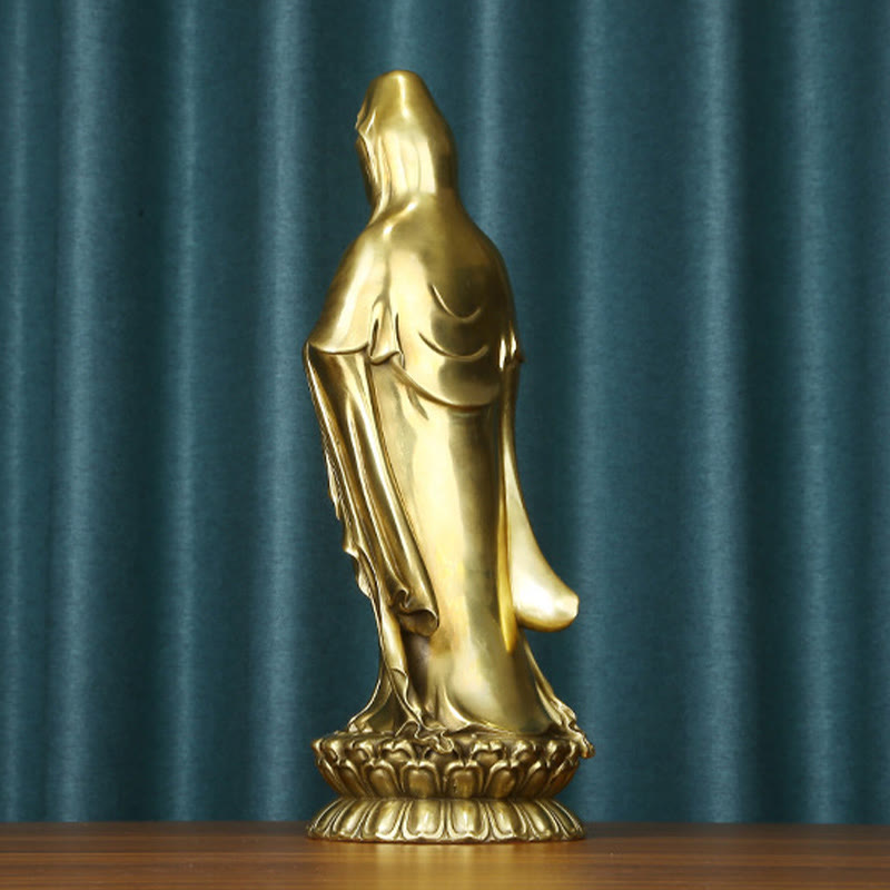 Kwan Yin Statue Holding Dharma Wheel | Brass Copper Sculpture