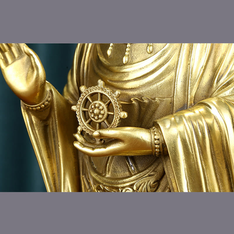 Kwan Yin Statue Holding Dharma Wheel | Brass Copper Sculpture