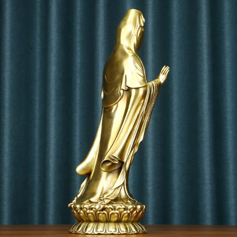 Kwan Yin Statue Holding Dharma Wheel | Brass Copper Sculpture
