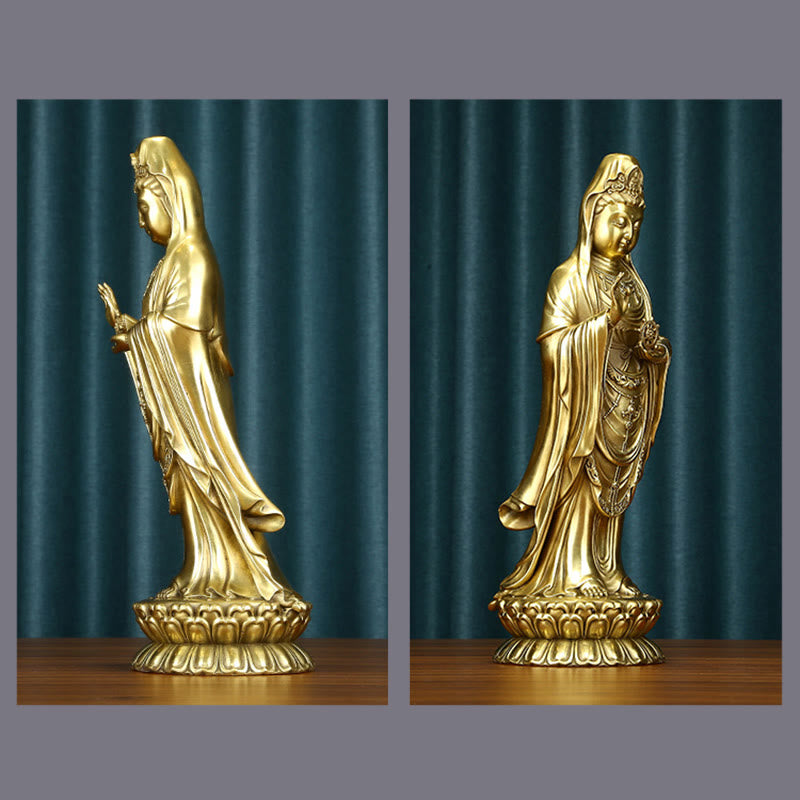 Kwan Yin Statue Holding Dharma Wheel | Brass Copper Sculpture
