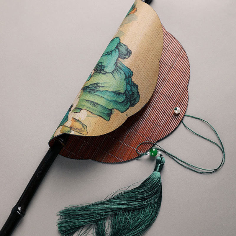 Handmade Bamboo Zen Fan 23cm Curlable with Artful Design