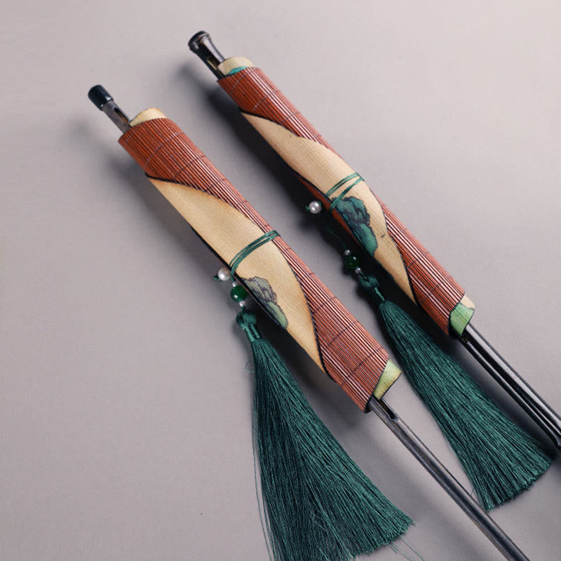 Handmade Bamboo Zen Fan 23cm Curlable with Artful Design