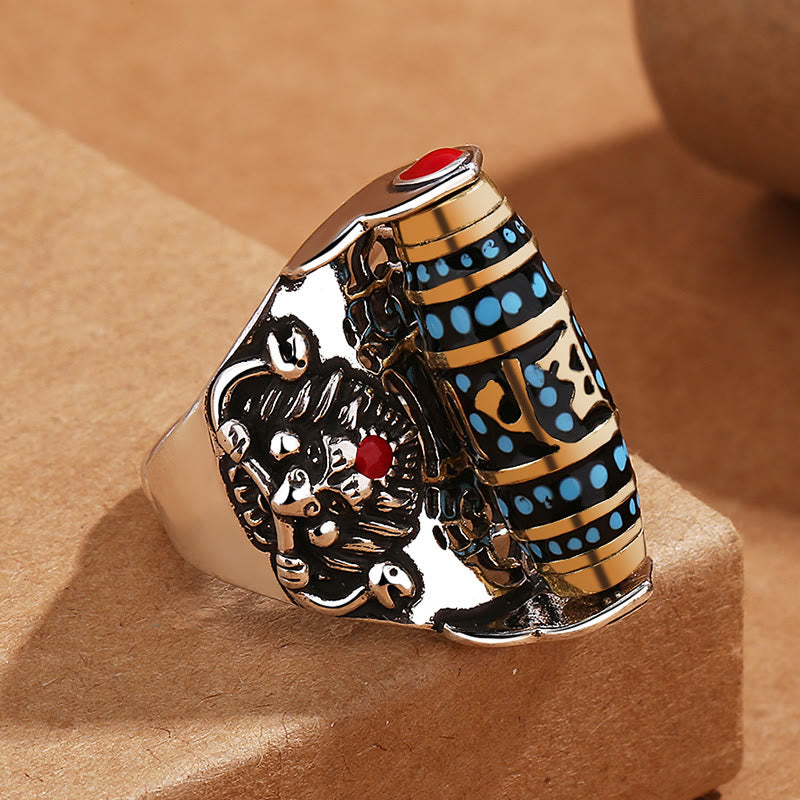 Adjustable Copper Om Mani Padme Hum Spinner Ring for Peace