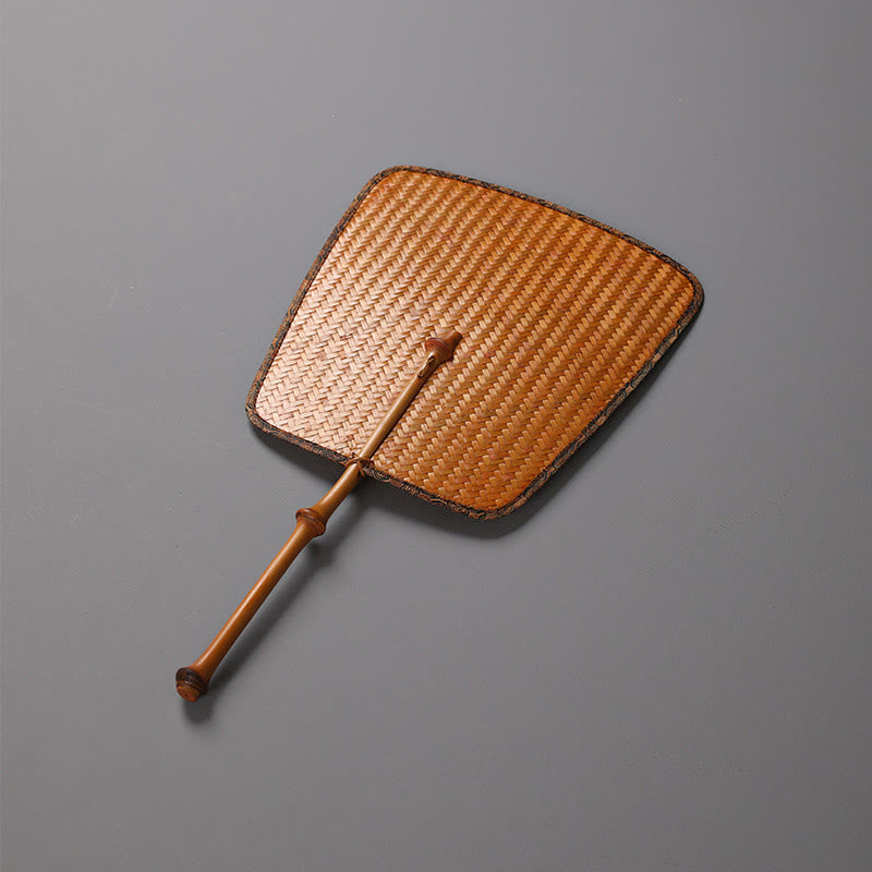 Handmade Bamboo Chinese Folding Fan with Long Handle