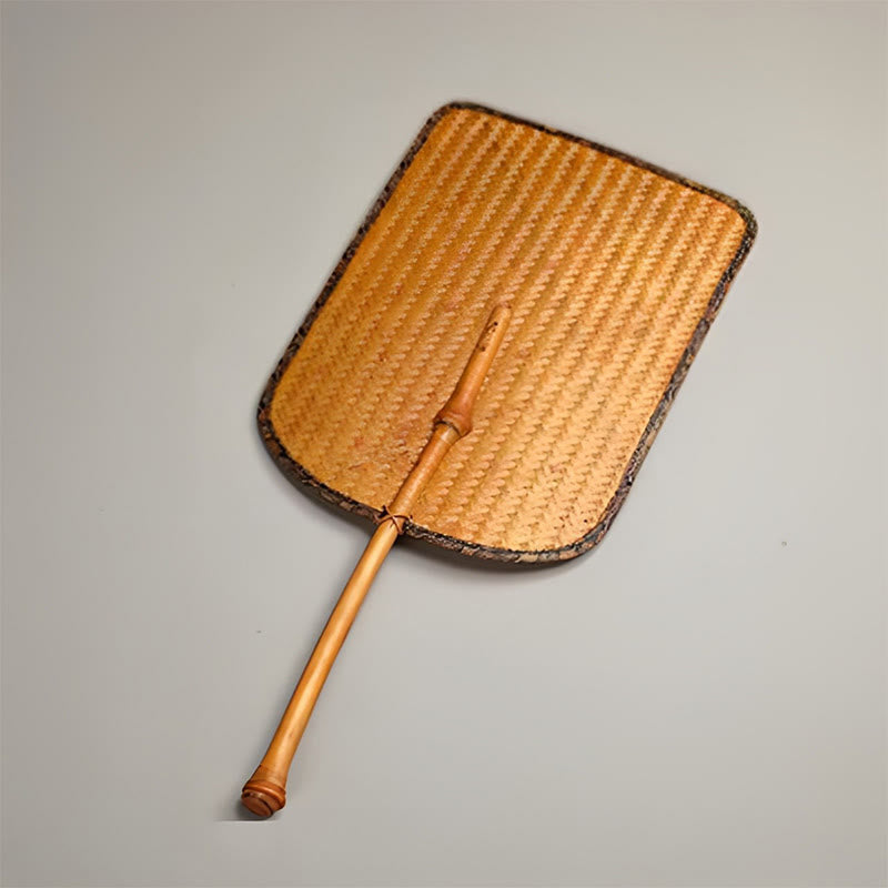 Handmade Bamboo Chinese Folding Fan with Long Handle