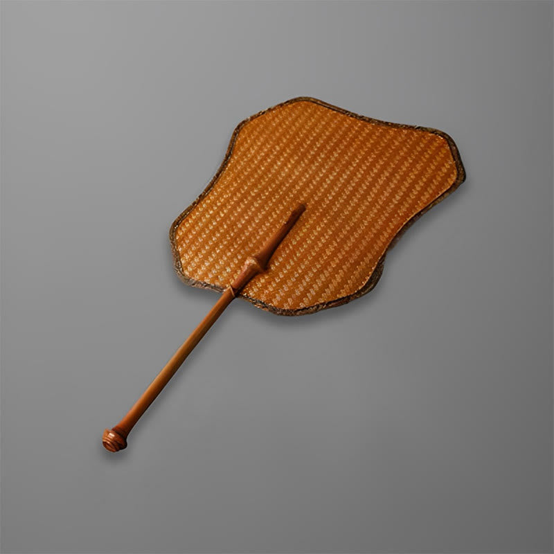 Handmade Bamboo Chinese Folding Fan with Long Handle