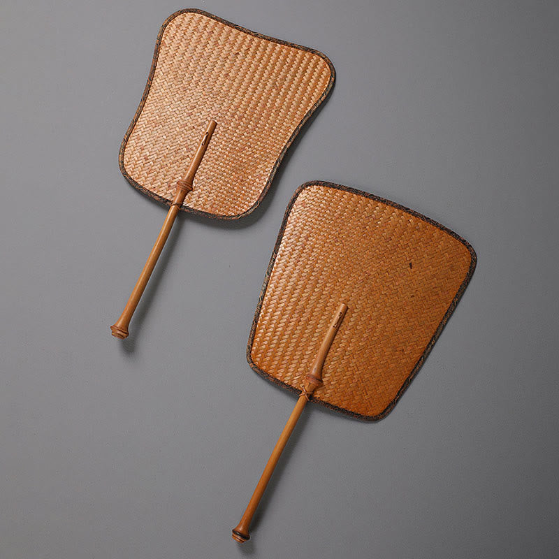 Handmade Bamboo Chinese Folding Fan with Long Handle