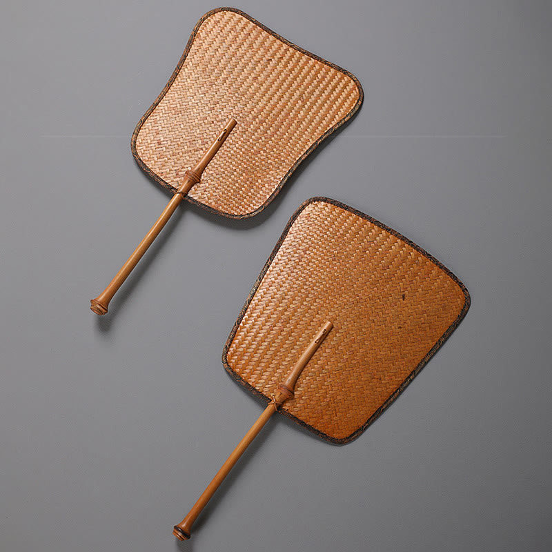 Handmade Bamboo Chinese Folding Fan with Long Handle