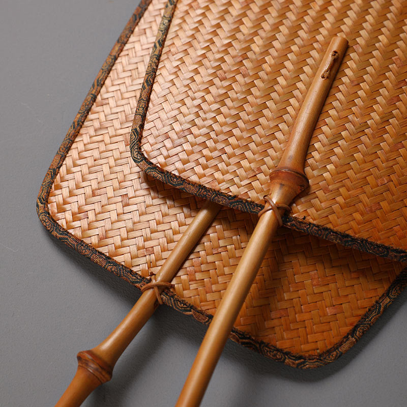 Handmade Bamboo Chinese Folding Fan with Long Handle