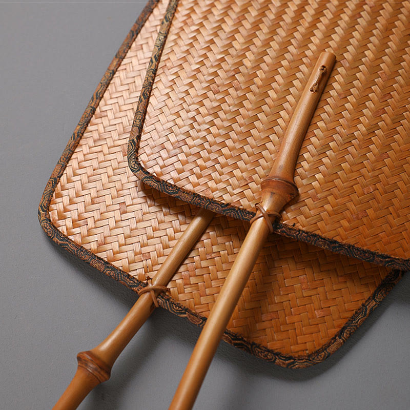 Handmade Bamboo Chinese Folding Fan with Long Handle