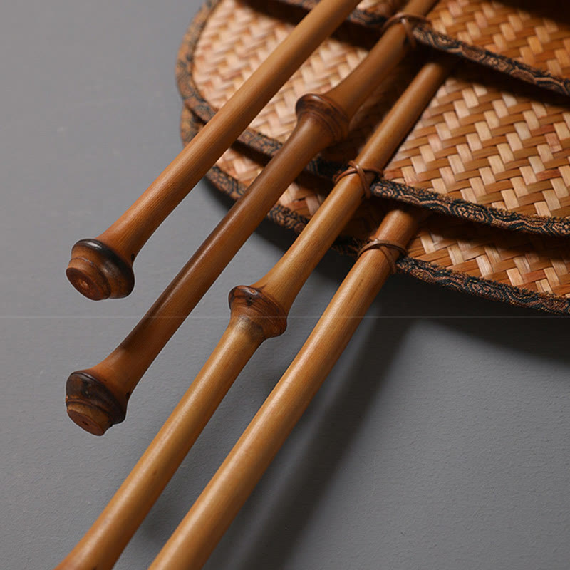 Handmade Bamboo Chinese Folding Fan with Long Handle