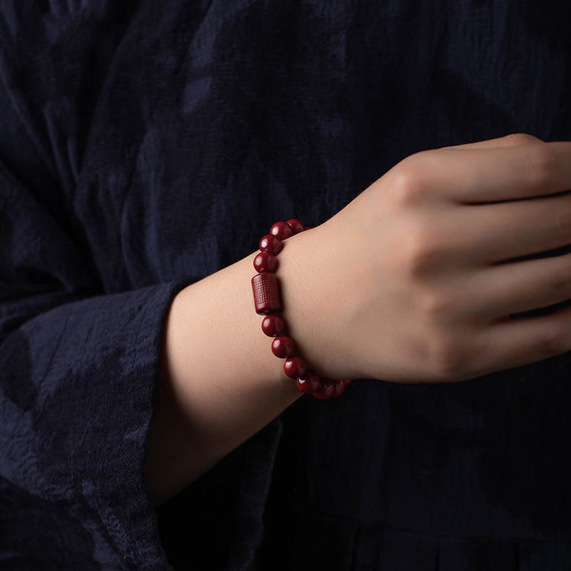 Natural Cinnabar Heart Sutra Bracelet 8mm Meditation