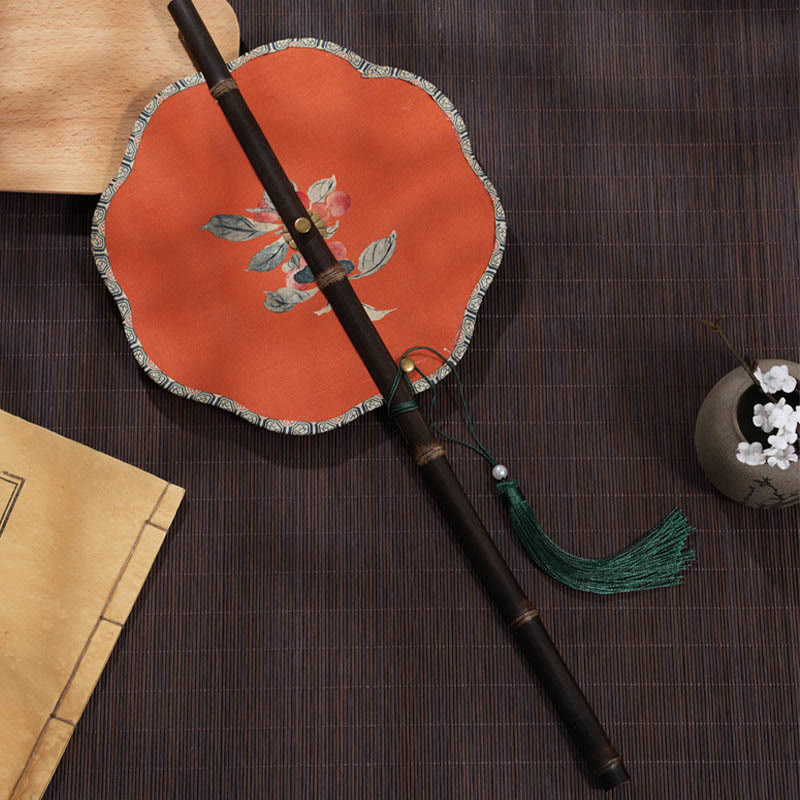 Cherry Bamboo Leaf Fan with Grape Pattern | Zen Decor