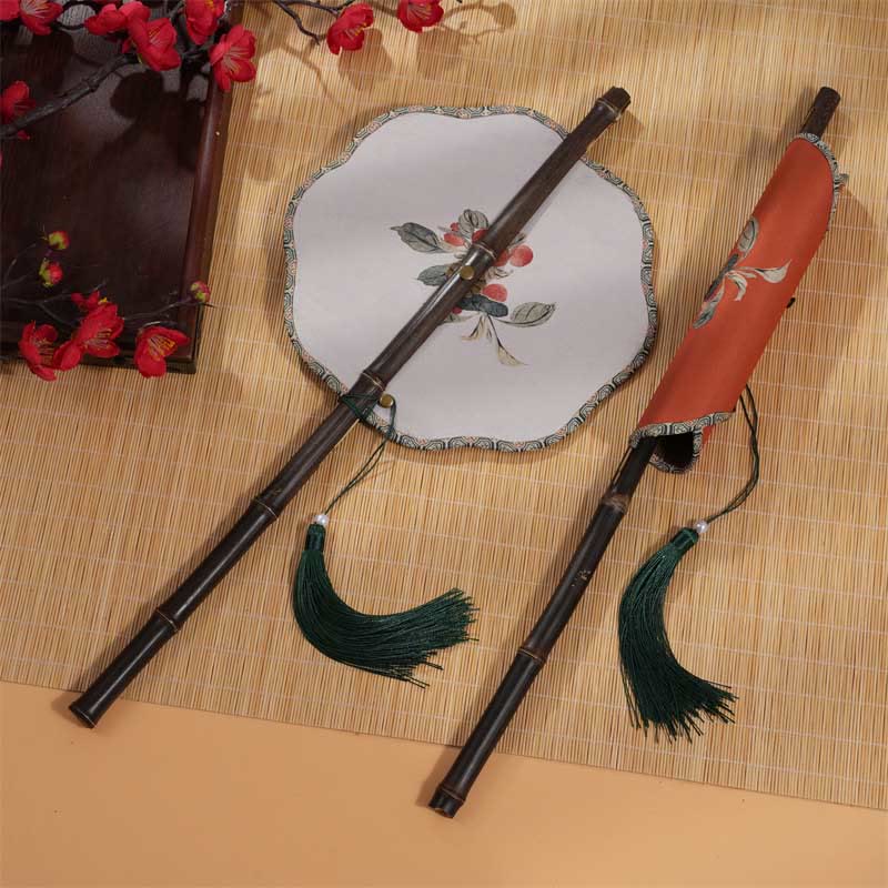 Cherry Bamboo Leaf Fan with Grape Pattern | Zen Decor