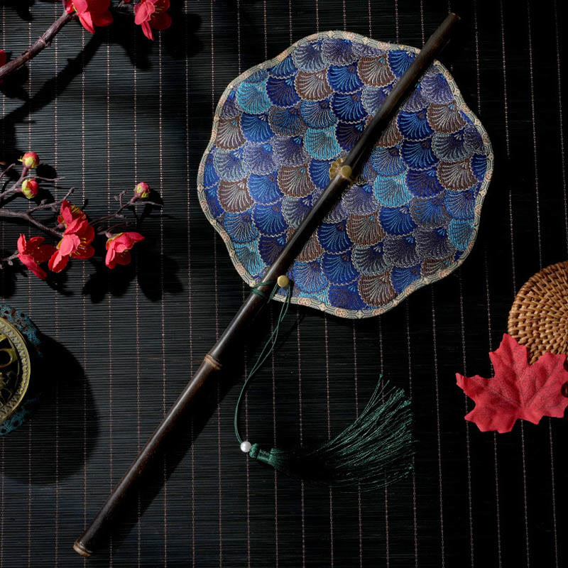 Handmade Bamboo Curlable Fan with Epiphyllum Pattern - 22cm
