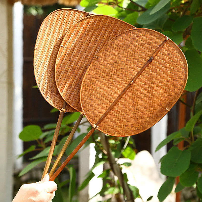 Bamboo Chinese Folding Fan | Oval & Round Shapes 25cm Handle