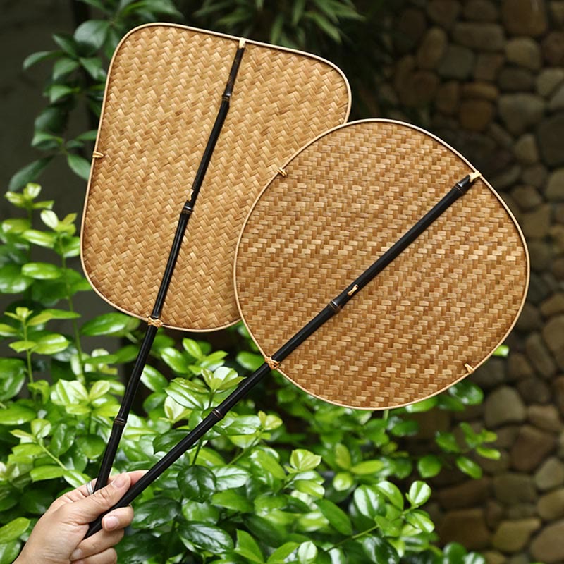 Bamboo Chinese Folding Fan | Oval & Round Shapes 25cm Handle