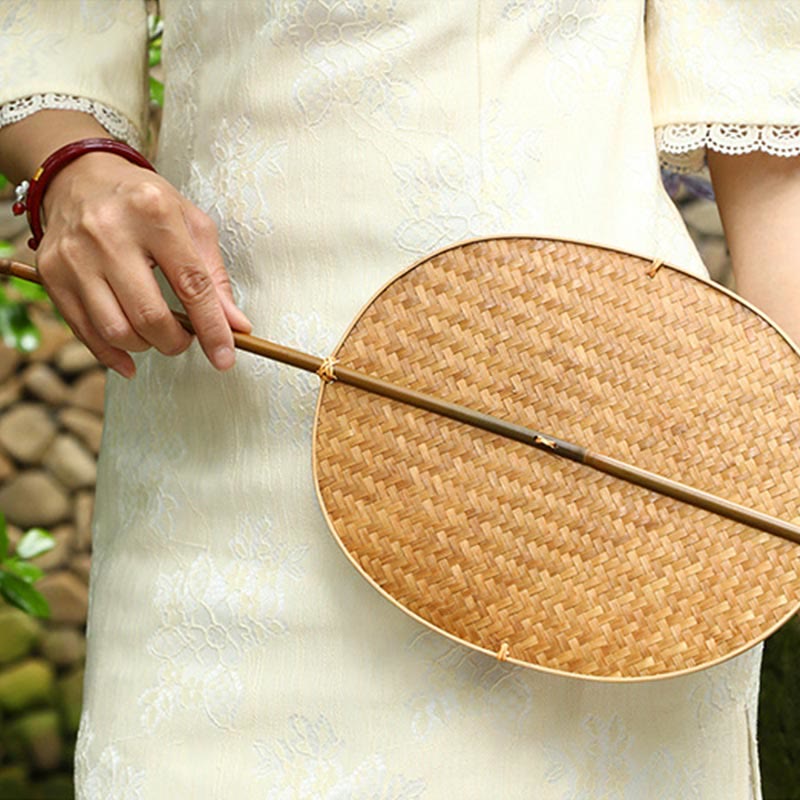 Bamboo Chinese Folding Fan | Oval & Round Shapes 25cm Handle