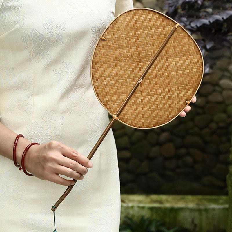Bamboo Chinese Folding Fan | Oval & Round Shapes 25cm Handle
