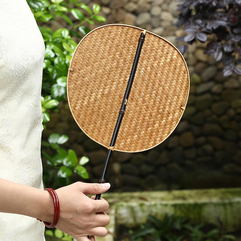 Bamboo Chinese Folding Fan | Oval & Round Shapes 25cm Handle