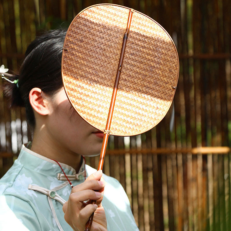 Bamboo Chinese Folding Fan | Oval & Round Shapes 25cm Handle