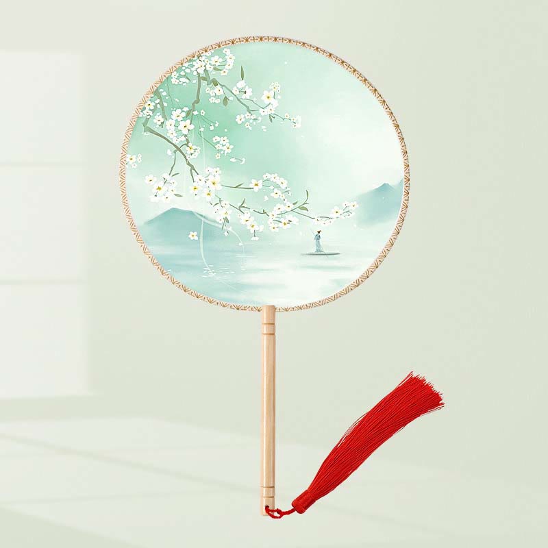 21cm Wooden Chinese Folding Fan With Koi Fish & Cherry Blossom Designs