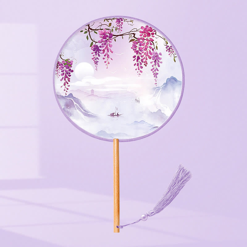 21cm Wooden Chinese Folding Fan With Koi Fish & Cherry Blossom Designs