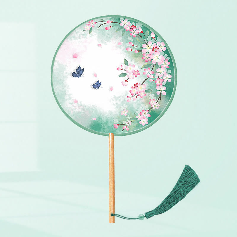 21cm Wooden Chinese Folding Fan With Koi Fish & Cherry Blossom Designs