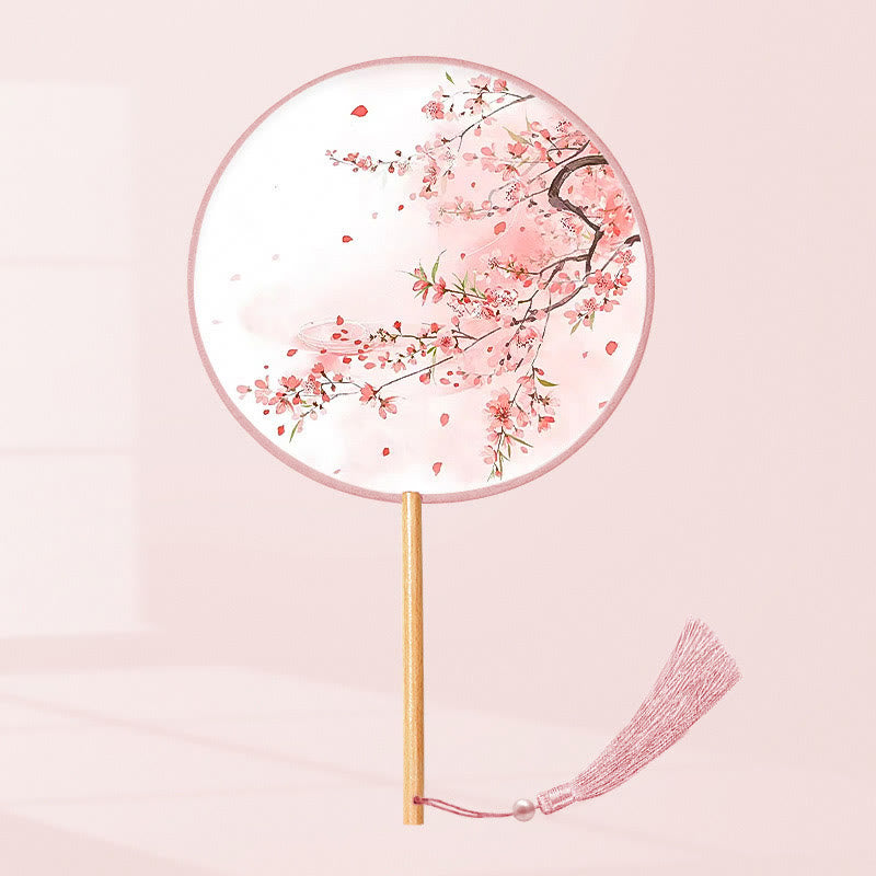 21cm Wooden Chinese Folding Fan With Koi Fish & Cherry Blossom Designs