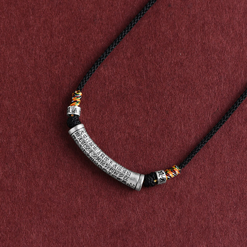 999 Sterling Silver Heart Sutra Necklace Pendant for Spiritual Wisdom