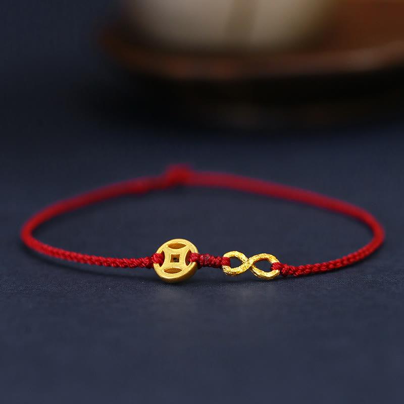 999 Gold Mobius Infinite Love Red String Protection Bracelet