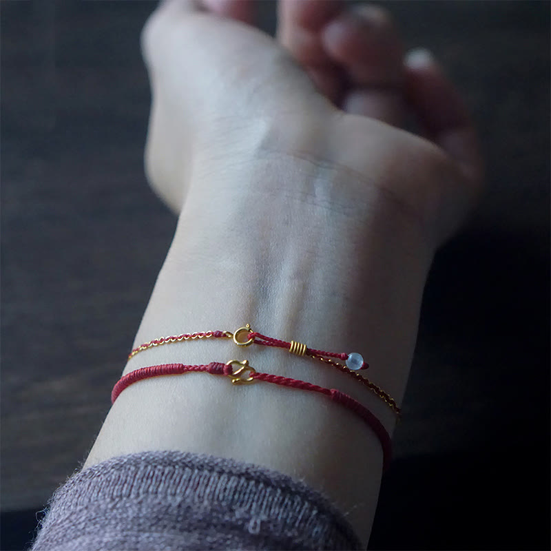 999 Gold Small Gourd Charm Red String Bracelet for Luck & Strength