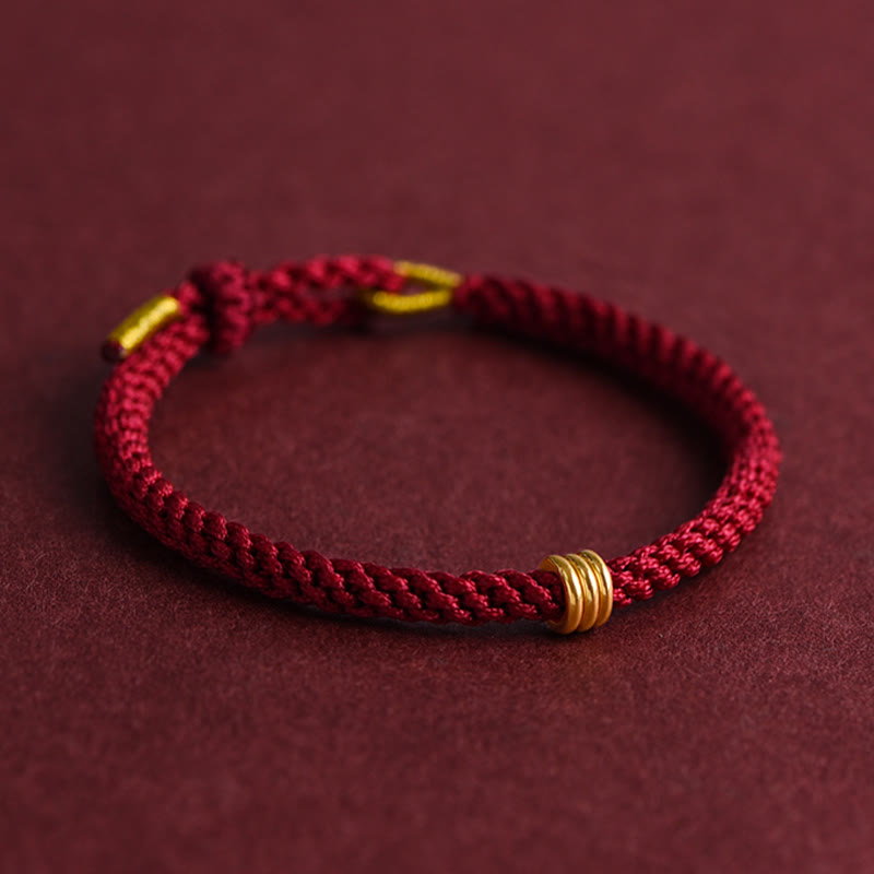 999 Gold Triple Ring Red String Bracelet for Connection