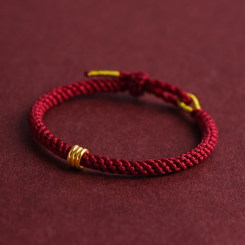 999 Gold Triple Ring Red String Bracelet for Connection