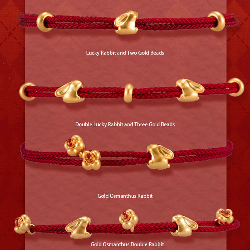 999 Gold Lucky Rabbit Red String Bracelet for Luck