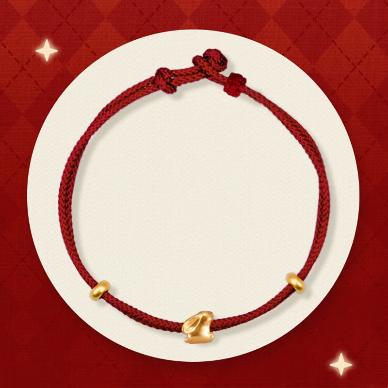 999 Gold Lucky Rabbit Red String Bracelet for Luck