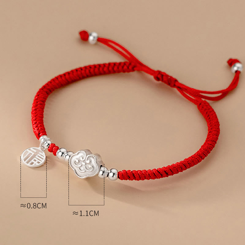 Silver Fu Character Red String Bracelet for Blessings