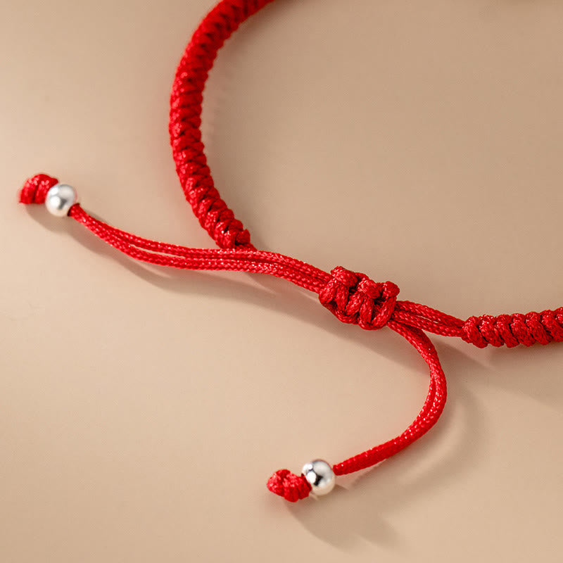 Silver Fu Character Red String Bracelet for Blessings
