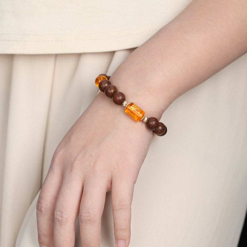 Om Mani Padme Hum Bracelet in Phoebe Zhennan Wood for Spiritual Protection