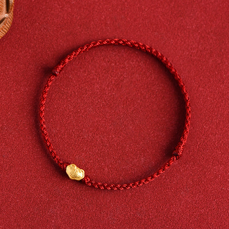 999 Gold Chinese Lock Charm Protection Red String Bracelet