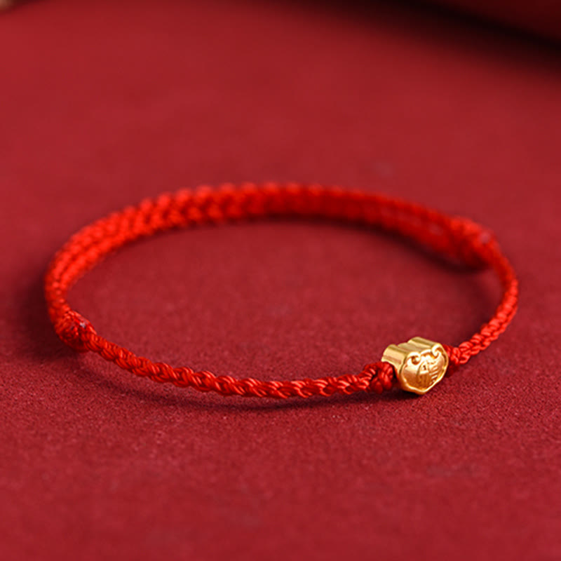 999 Gold Chinese Lock Charm Protection Red String Bracelet
