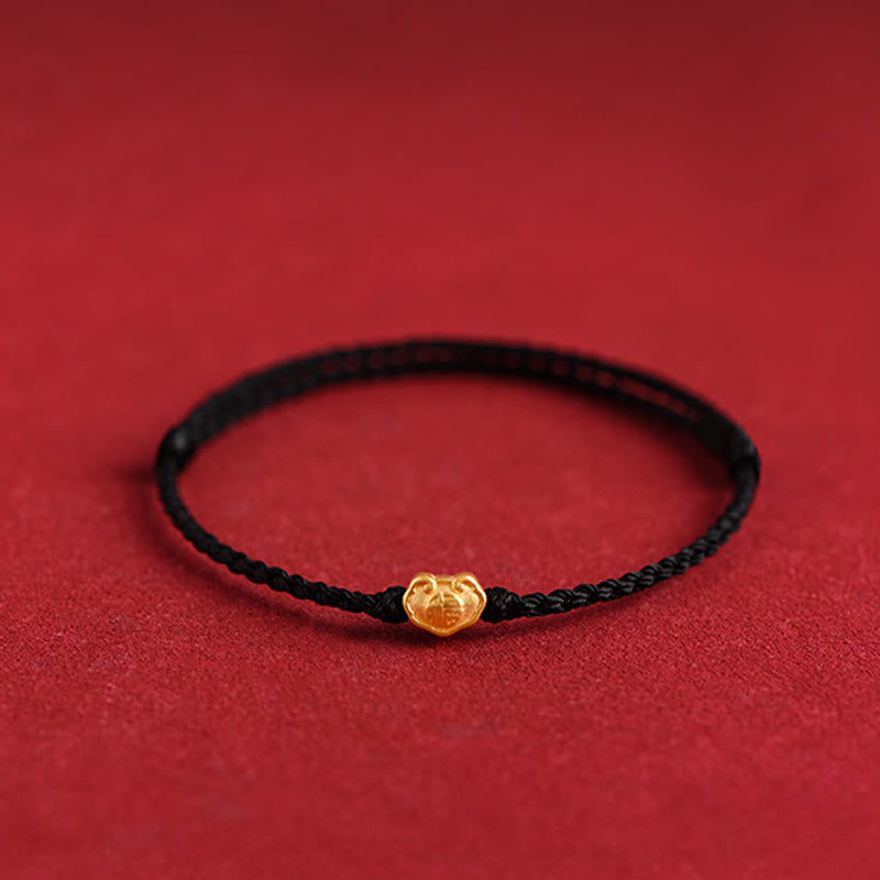 999 Gold Chinese Lock Charm Protection Red String Bracelet