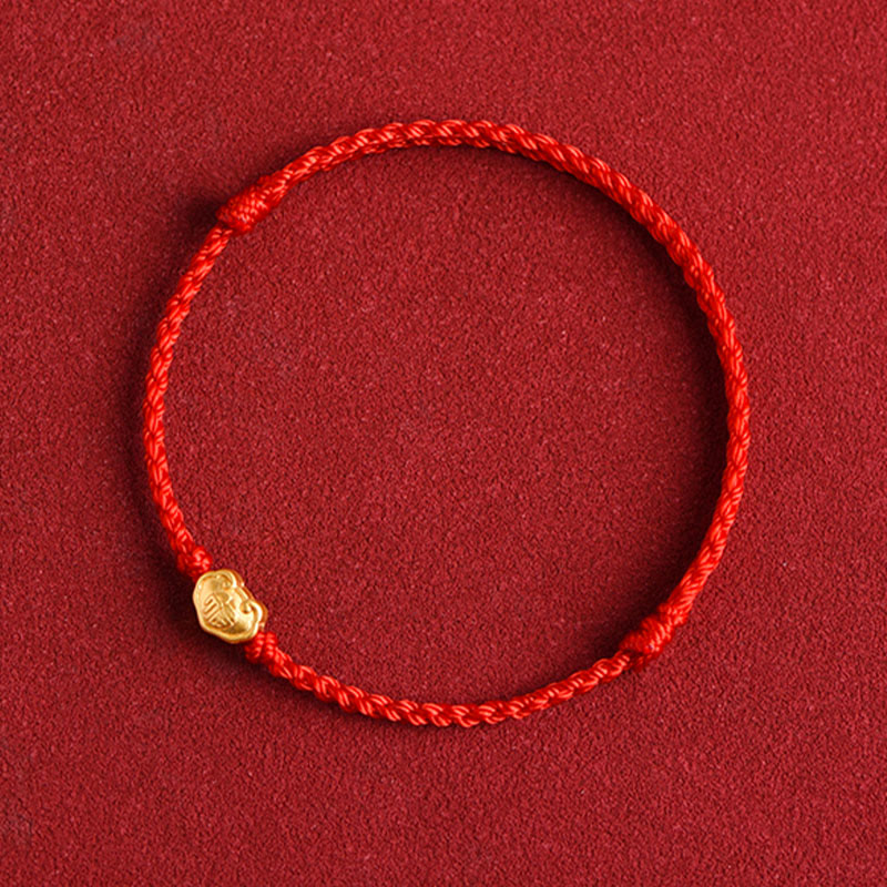 999 Gold Chinese Lock Charm Protection Red String Bracelet
