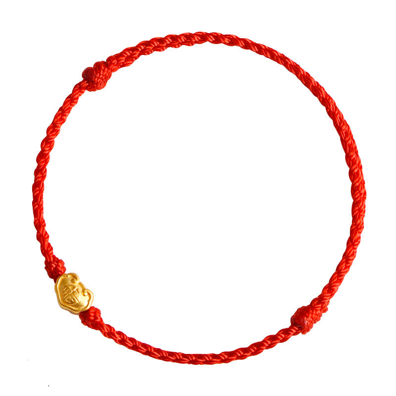 999 Gold Chinese Lock Charm Protection Red String Bracelet